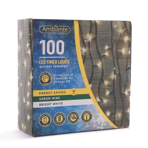 100 Battery Timer Bright LED Fairy Lights — Bright White