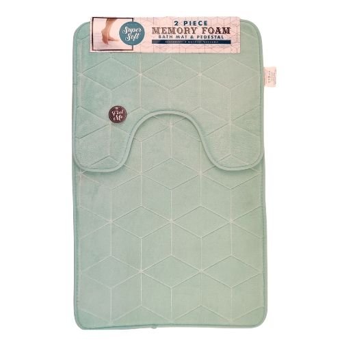 2 Piece Grey Memory Foam Bath Mat & Pedestal
