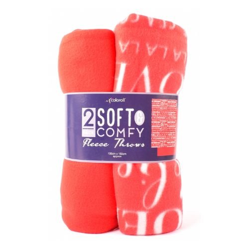 Coloroll Red Soft & Comfy Fleece Throws 2 Pack