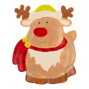 Dolomite Reindeer Character Ceramic Christmas Festive Plate 9.4 x 7 inch