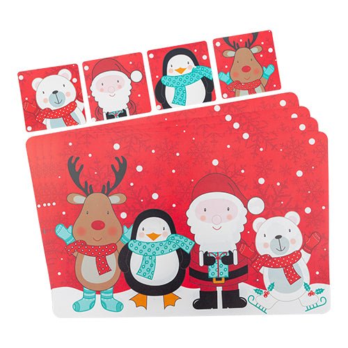 Christmas Character With Snowflakes Placemats and Coasters 4 Pack