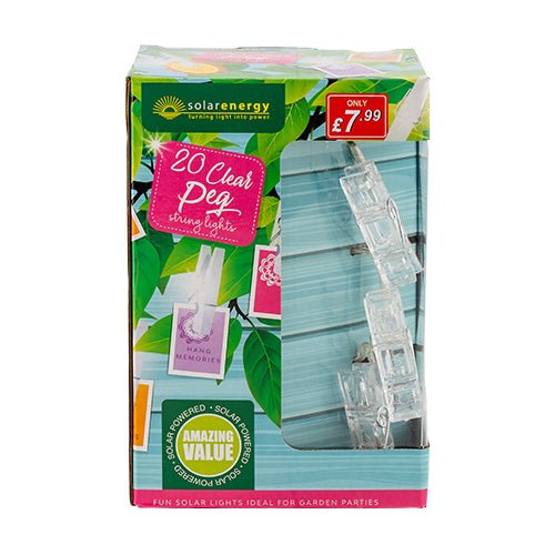 Solar Energy 20 Clear Peg String Lights