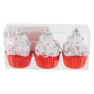 3 Pack Muffin Christmas Festive Ornaments Baubles 7cm
