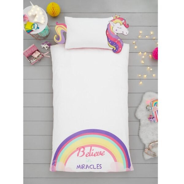 Unicorn Rainbow Miracles Kids Reversible Duvet Cover and Pillowcase Set