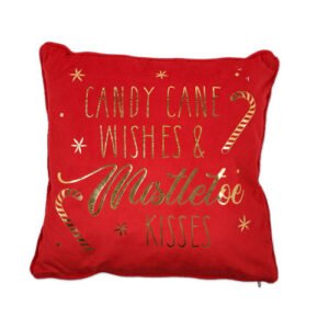Candy Cane Wishes & Mistletoe Kisses Christmas Cushion