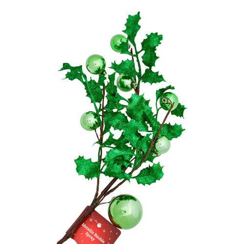 Christmas Glitter Holly And Baubles Decorative Stem Assorted Colours