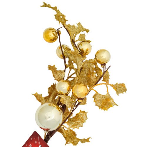 Christmas Glitter Holly And Baubles Decorative Stem Assorted Colours