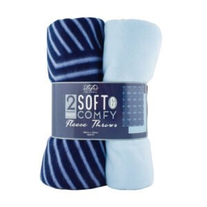 Coloroll Blue Geometric Cube Fleece Throws 100 x 150cm 2Pk