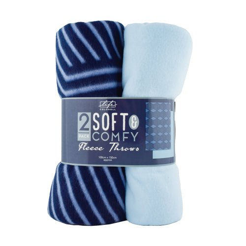 Coloroll Blue Geometric Cube Fleece Throws 100 x 150cm 2Pk