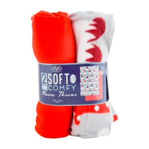 Christmas Red & Grey Gonk Fleece Throws 100 x 150cm 2 Pk
