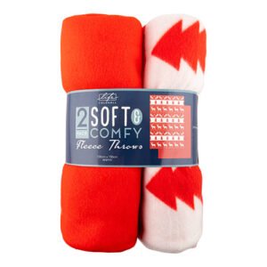 Christmas Fair Isle Red Fleece Throws 100 x 150cm 2 Pk