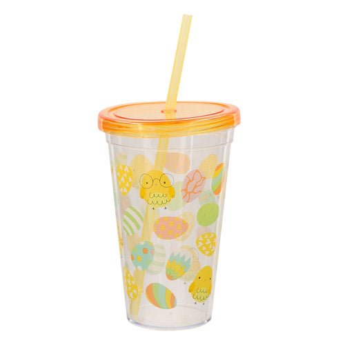 Yellow Chicks and Eggs Easter Drinking Cup With Straw