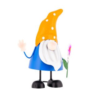 Blue and Orange Spotty Hat Metal Garden Gnome H 25cm