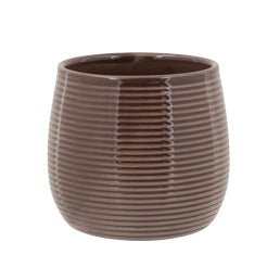 Brown Ribbed Planter 9cm x 9cm