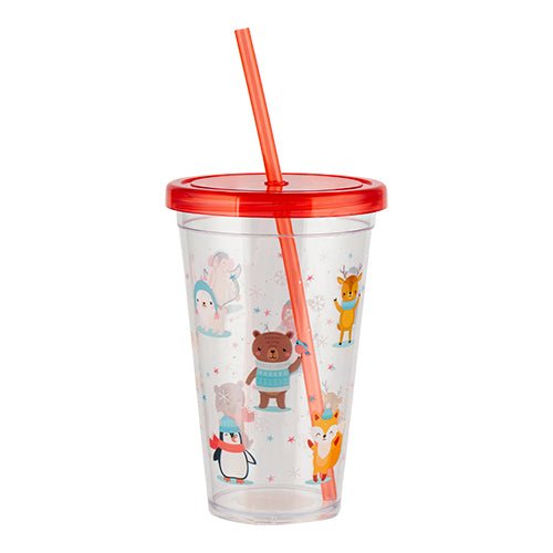 Christmas Character Drinking Cup With Straw