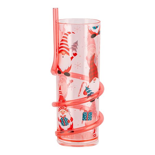 Kids Christmas Gonk Drinking Cup With Curly Straw 450ml