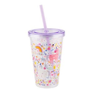 Unicorn Print Drinking Cup With Straw