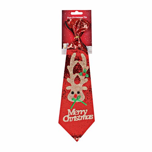Red Reindeer Glitter Christmas Tie