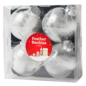 White Feather Christmas Baubles 4 Pack