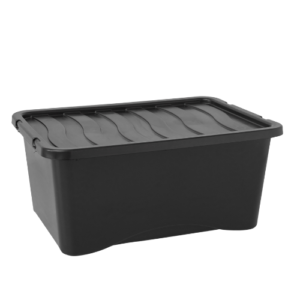 Black Plastic Storage Box With Lid 14L Assorted Pack Sizes