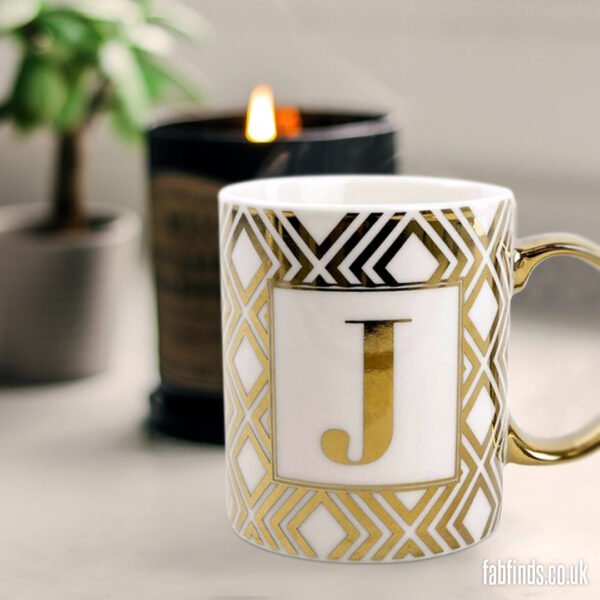 Initial Straight Sided J Mug Gold Patterned 8cm