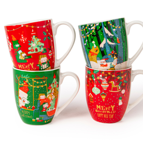 Christmas Ceramic Mug 360ml Festive Red & Green Holiday Assorted Designs