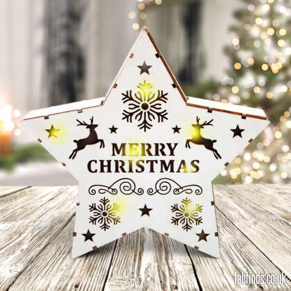 Christmas White LED Wooden Star