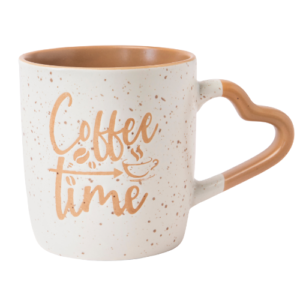 Cream Ceramic Mug 350ml with Heart-Shaped Handle Assorted Designs
