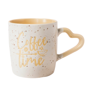 Cream Ceramic Mug 350ml with Heart-Shaped Handle Assorted Designs