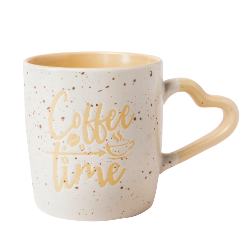 Cream Ceramic Mug 350ml with Heart-Shaped Handle Assorted Designs