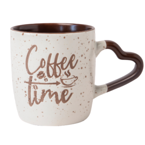 Cream Ceramic Mug 350ml with Heart-Shaped Handle Assorted Designs