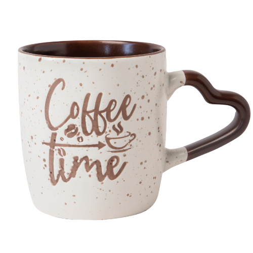 Cream Ceramic Mug 350ml with Heart-Shaped Handle Assorted Designs