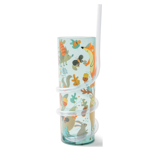 Curly Straw Drink Cup Woodland Animal Design 450ml
