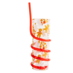 Christmas Drinks Cup with Curly Straw Assorted Colours 450ml