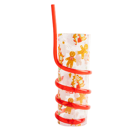 Christmas Drinks Cup with Curly Straw Assorted Colours 450ml