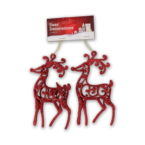 Deer Hanging Christmas Decorations 2 Pack Assorted Colours
