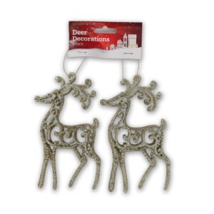 Deer Hanging Christmas Decorations 2 Pack Assorted Colours