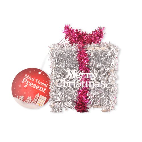 Mini Tinsel Present Christmas Decoration Assorted Colours