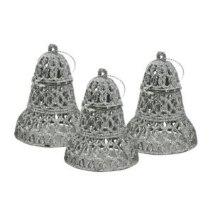 Glitter Bell Christmas Decorations 3 Pk Assorted Colours
