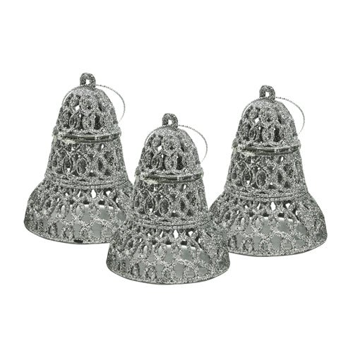 Glitter Bell Christmas Decorations 3 Pk Assorted Colours