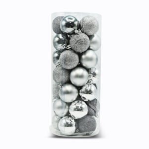 Silver Shatterproof Christmas Baubles 35 Pack 55mm