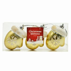 Gold Christmas Mittens Tree Decorations 3 Pk