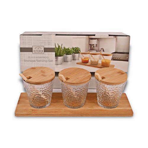 Woolf & Baker Glass & Bamboo Lid 3 Piece Storage/Serving Set