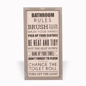 Bathroom Rules Plaque Grey Frame Pick Up Your Clothes
