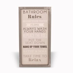Bathroom Rules Plaque Light Grey Frame Floss