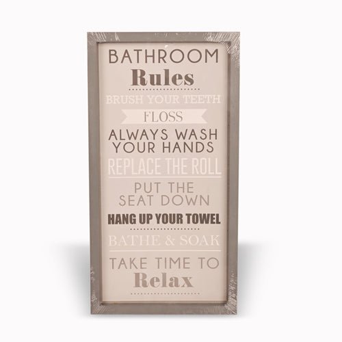 Bathroom Rules Plaque Light Grey Frame Floss