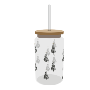 Festive Glass Drinking Cup with Straw 480ml Assorted Designs