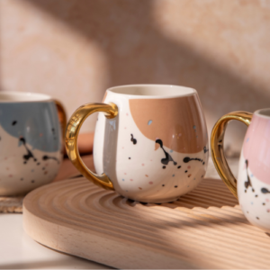 Elegant Polka Dot Mug with Gold Handle 400ml Assorted Designs