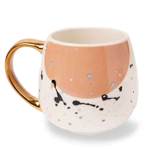 Elegant Polka Dot Mug with Gold Handle 400ml Assorted Designs