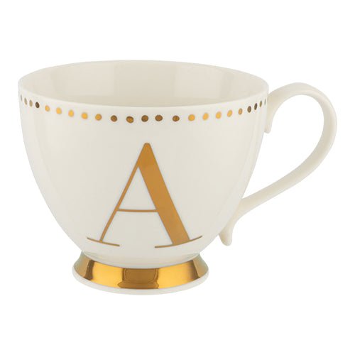 Initial A Electroplated Gold Footed Mug